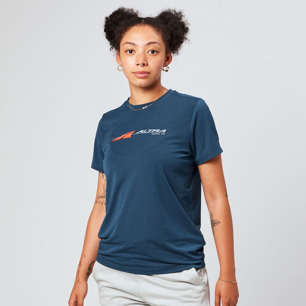 T-Shirt Altra Everyday Performance Short Sleeve Bleu Marine Femme | SIF-00334677