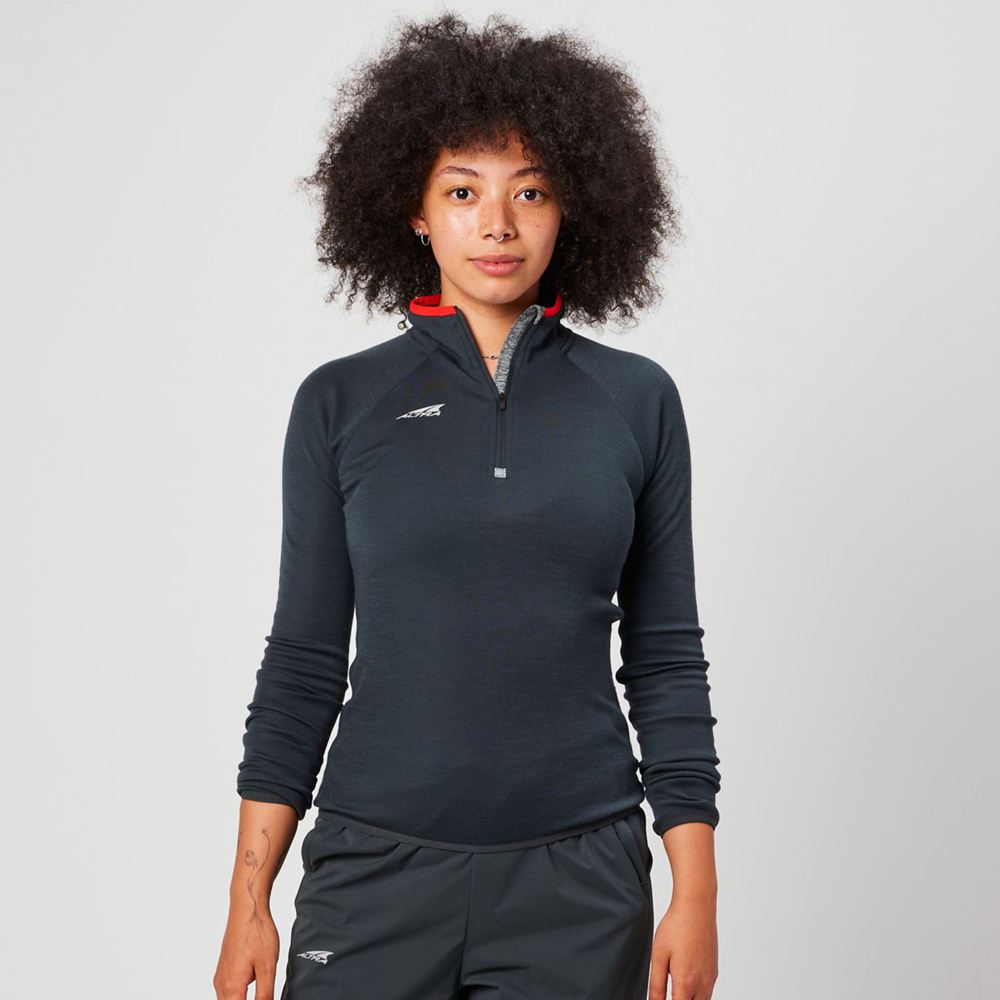 Pulls De Golf Altra Core Merino Wool 1/2 Zip Noir Femme | ETX-50494108