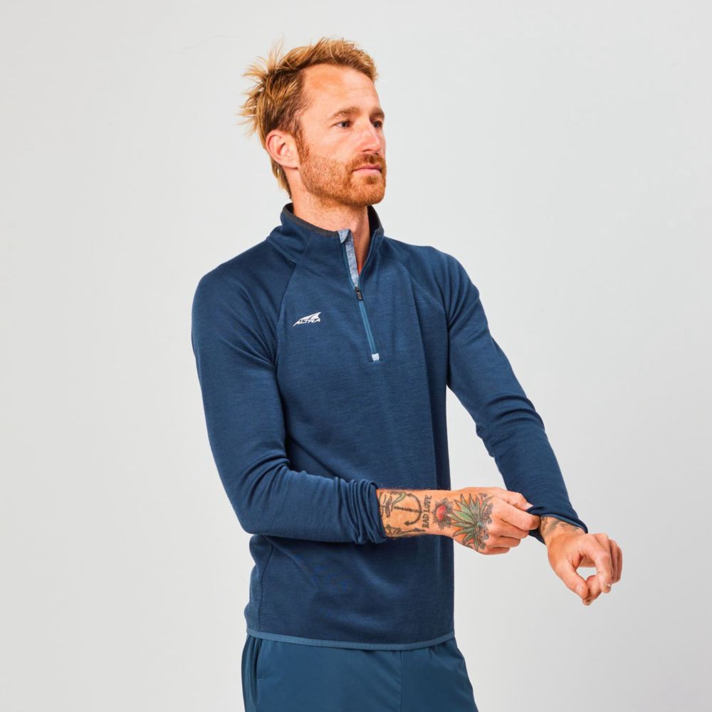 Pulls De Golf Altra Core Merino Wool 1/2 Zip Bleu Marine Homme | HLD-54236266